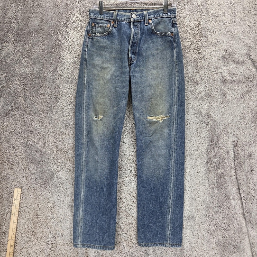 Vintage Levis 501 Jeans Womens Blue Straight Button Fly Made In USA Fits 28x30